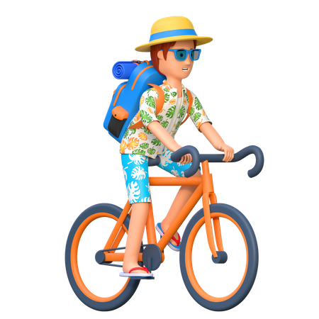 Traveler riding bicycle  3D Icon