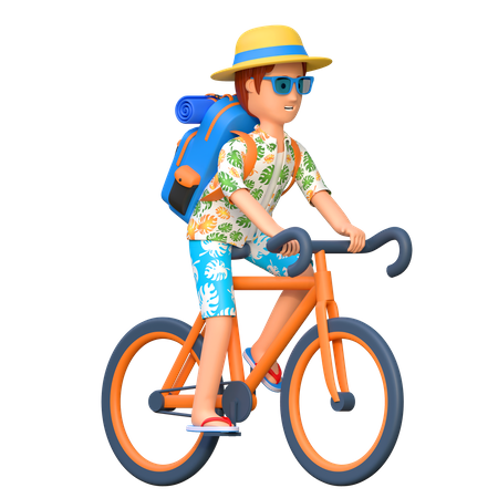Traveler riding bicycle  3D Illustration