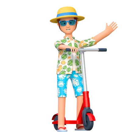 Traveler riding scooter bike  3D Illustration