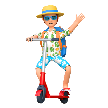 Traveler riding scooter bike  3D Illustration