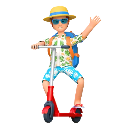 Traveler riding scooter bike  3D Illustration