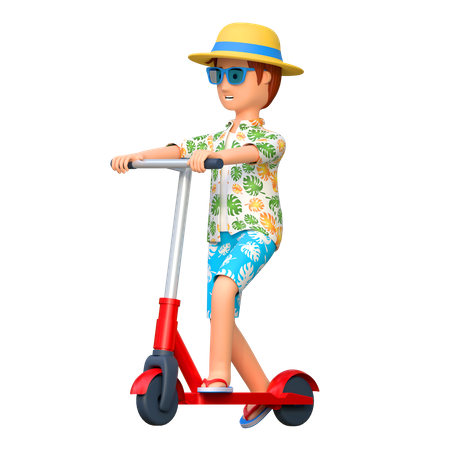 Traveler riding scooter bike  3D Illustration