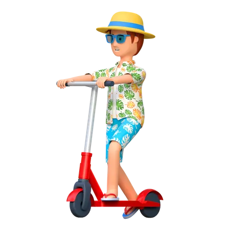 Traveler riding scooter bike  3D Illustration