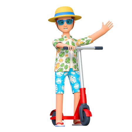 Traveler riding scooter bike  3D Illustration