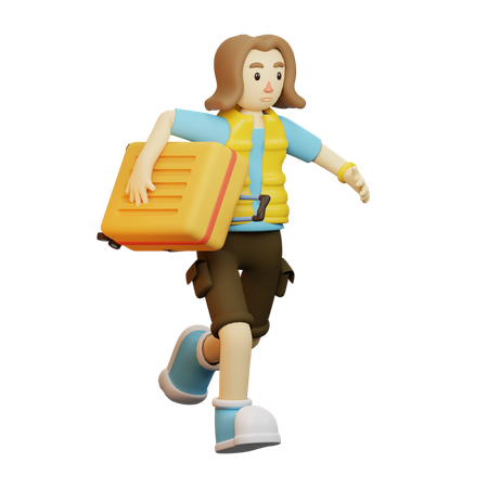 Traveler Run With Luggage  3D Illustration