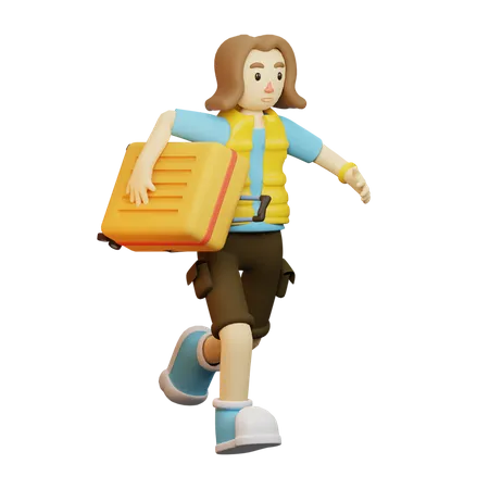 Traveler Run With Luggage  3D Illustration