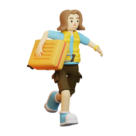 Traveler Run With Luggage 3D Illustration
