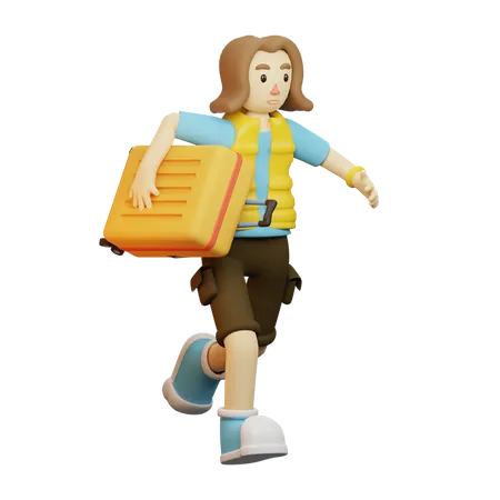 Traveler Run With Luggage 3D Illustration