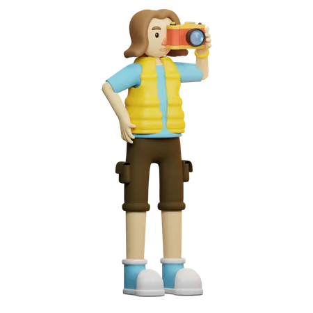 Traveler taking photo in Camera  3D Illustration