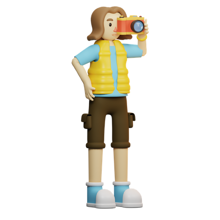 Traveler taking photo in Camera  3D Illustration