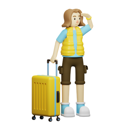 Traveler With Luggage  3D Illustration