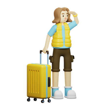 Traveler With Luggage 3D Illustration