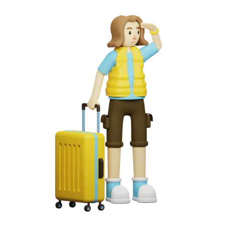 Traveler With Luggage 3D Illustration