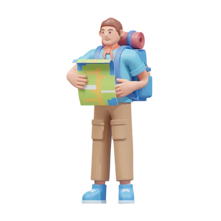 Traveler With Map  3D Illustration