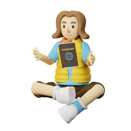 Traveler With Passport  3D Illustration