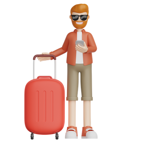 Traveler with Suitcase 3D Icon