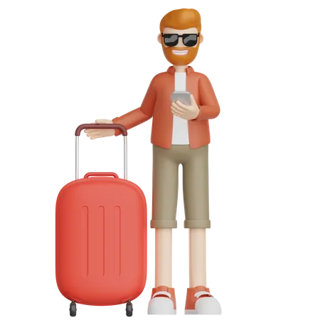 Traveler with Suitcase 3D Icon