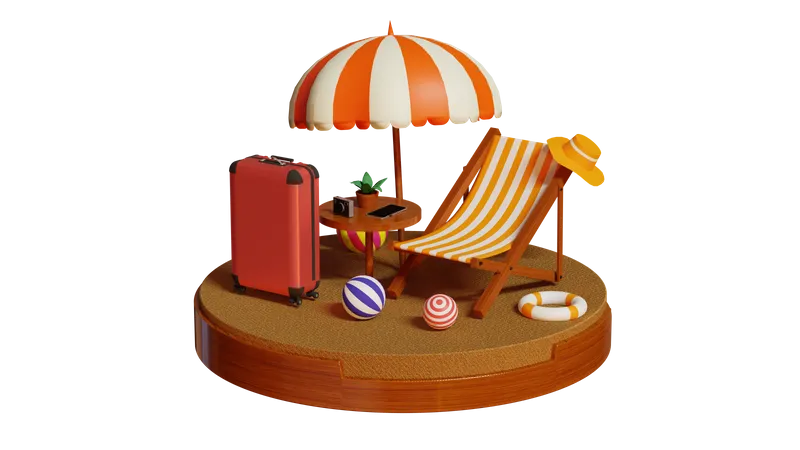 Travelling at beach 3D Illustration