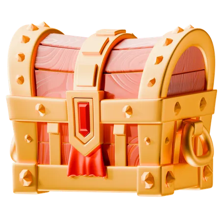 A Very Cute Treasure Chest Made Of Red Wood And Highly Shiny And Attractive Golden Color Suitable For 3 D Game Design 3D Icon