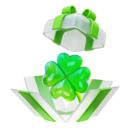 Trébol de cuatro hojas en una caja de regalo verde  3D Icon