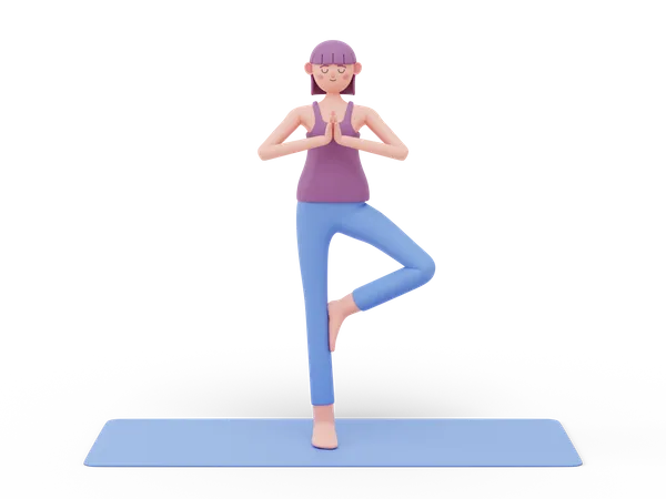 Tree Yoga Pose  3D Illustration