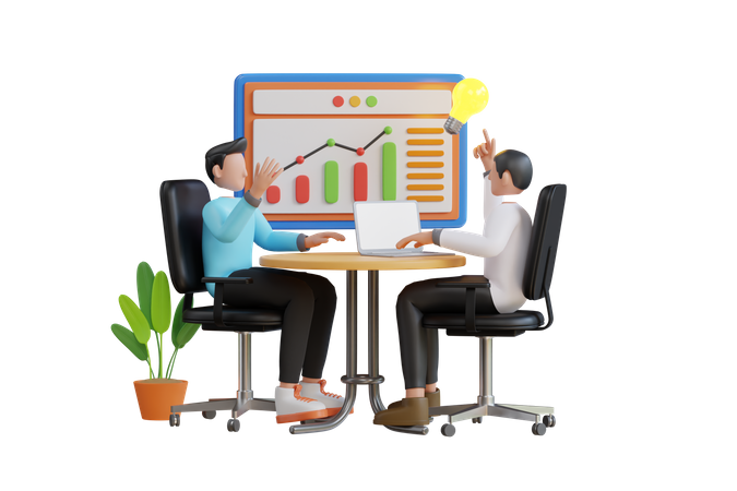 Treinador de negócios discutindo o gráfico de análise de negócios  3D Icon