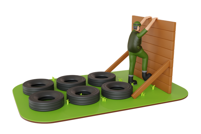 Treinamento militar no acampamento  3D Illustration