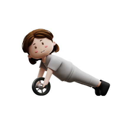 Treino de mulher com rolo abdominal  3D Illustration