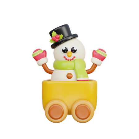 Trem de brinquedo com boneco de neve  3D Icon