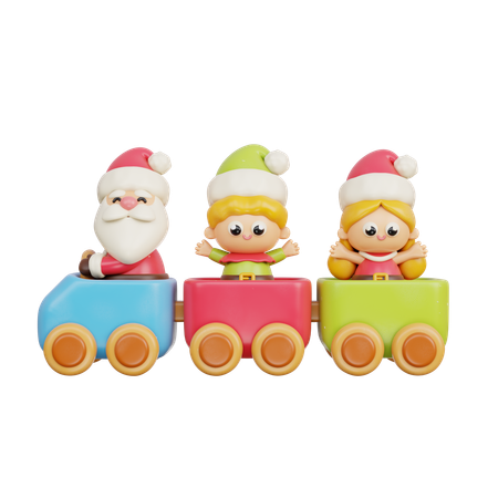 Trem de brinquedo com Papai Noel e criança  3D Icon