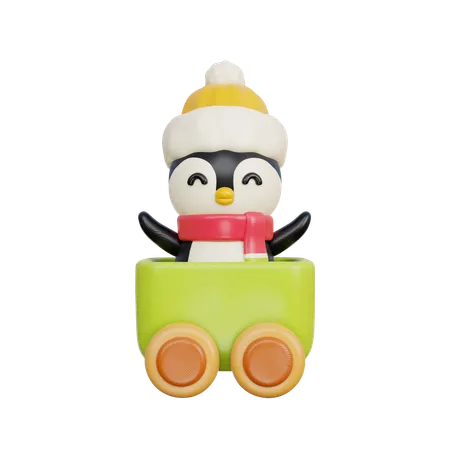 Trem de brinquedo com pinguim  3D Icon