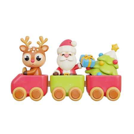 Trem de brinquedo com renas e Papai Noel  3D Icon
