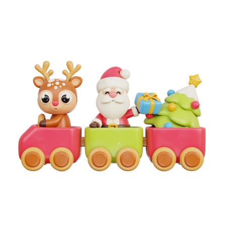 Trem de brinquedo com renas e Papai Noel  3D Icon