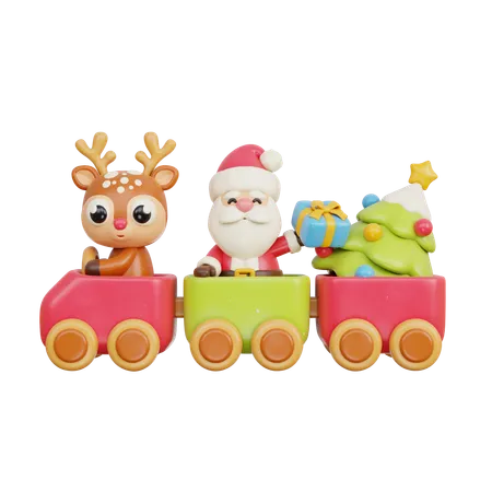 Trem de brinquedo com renas e Papai Noel  3D Icon