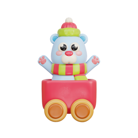 Trem de brinquedo com urso  3D Icon