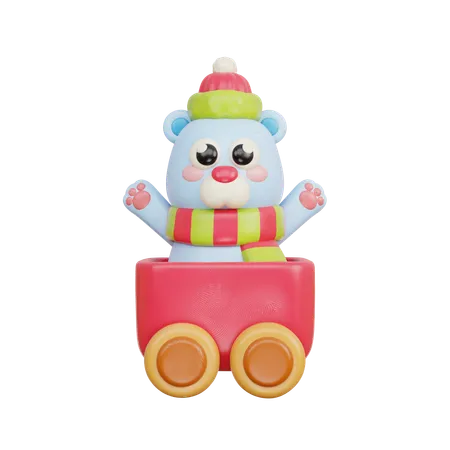 Trem de brinquedo com urso  3D Icon