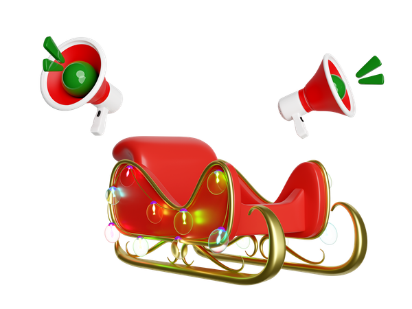 Trenó de Natal com megafone  3D Illustration