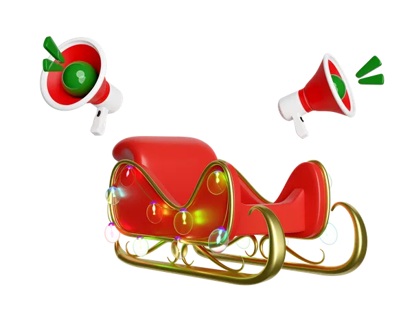 Trenó de Natal com megafone  3D Illustration