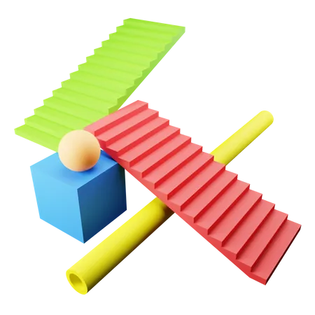 Treppe und Kugel abstrakte Form  3D Illustration