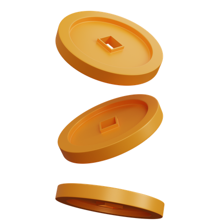 Tres monedas de oro chinas  3D Icon
