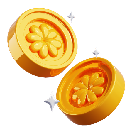 Moeda de ouro trevo com estrelas  3D Icon