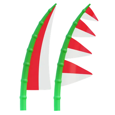 A 3 D Rendered Triangular Flag In The Red And White Colors Of The Indonesian Flag Fluttering On Green Bamboo Sticks 3D Icon