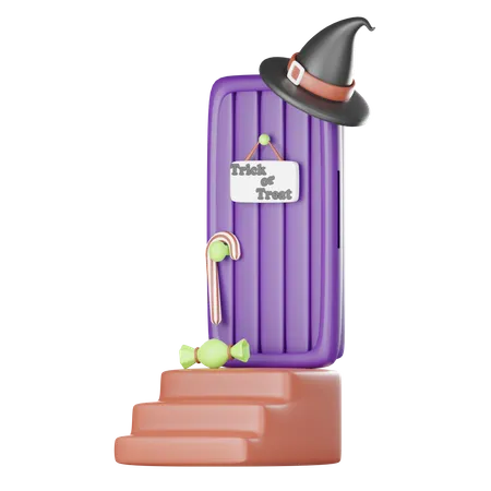 3 D Render Icon Of Door With Trick Or Treat Sign 3D Icon