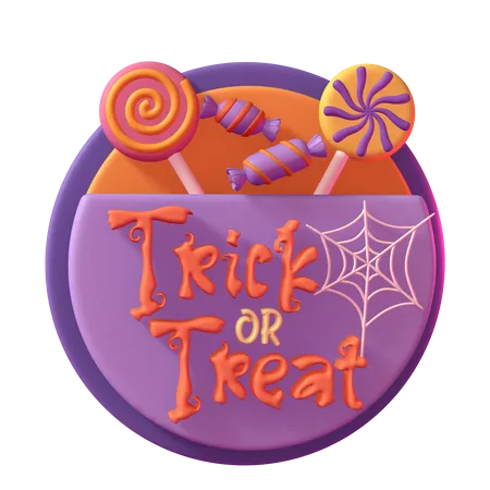 Elevate Your Halloween Designs With Our Trick Or Treat Badge Overflowing With 3 D Sweet Lollipops 3D Icon