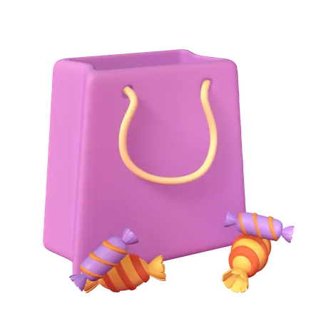 Embrace The Spirit Of Halloween With Our 3 D Trick Or Treat Candy Bag Illustration 3D Icon