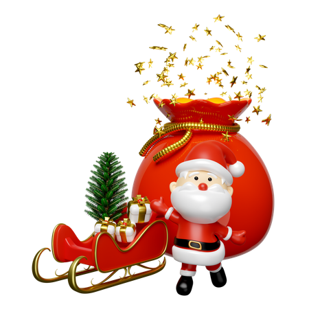 El trineo de Papá Noel tiene demasiados regalos.  3D Illustration