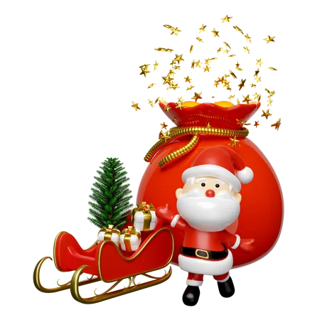 El trineo de Papá Noel tiene demasiados regalos.  3D Illustration