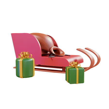 Trineo de santa y caja de regalo  3D Illustration