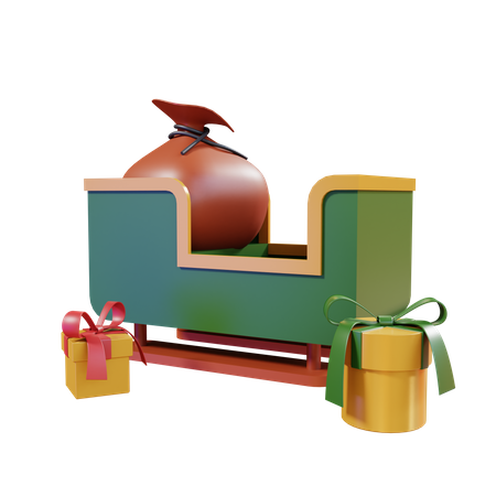 Trineo de Papá Noel con caja de regalo  3D Illustration