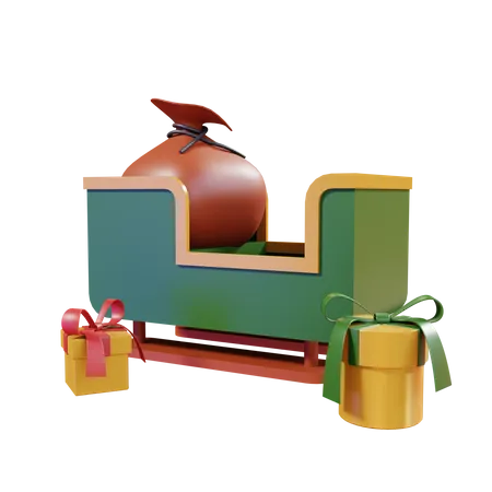 Trineo de Papá Noel con caja de regalo  3D Illustration